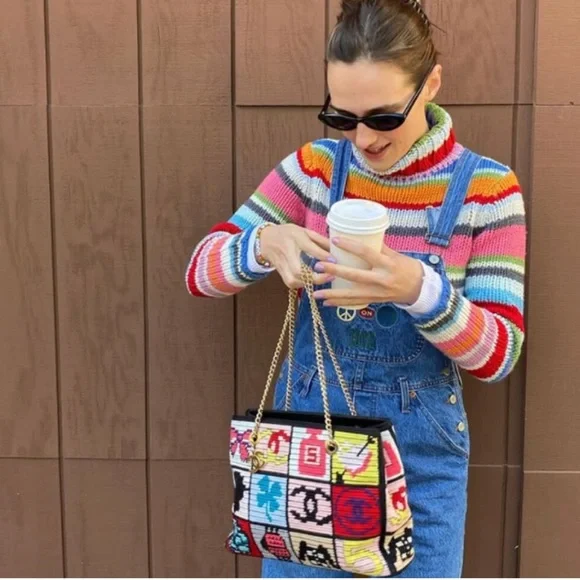 Vintage Y2K rainbow stripe Gap holiday wool turtleneck sweater XL - Picture 4 of 8